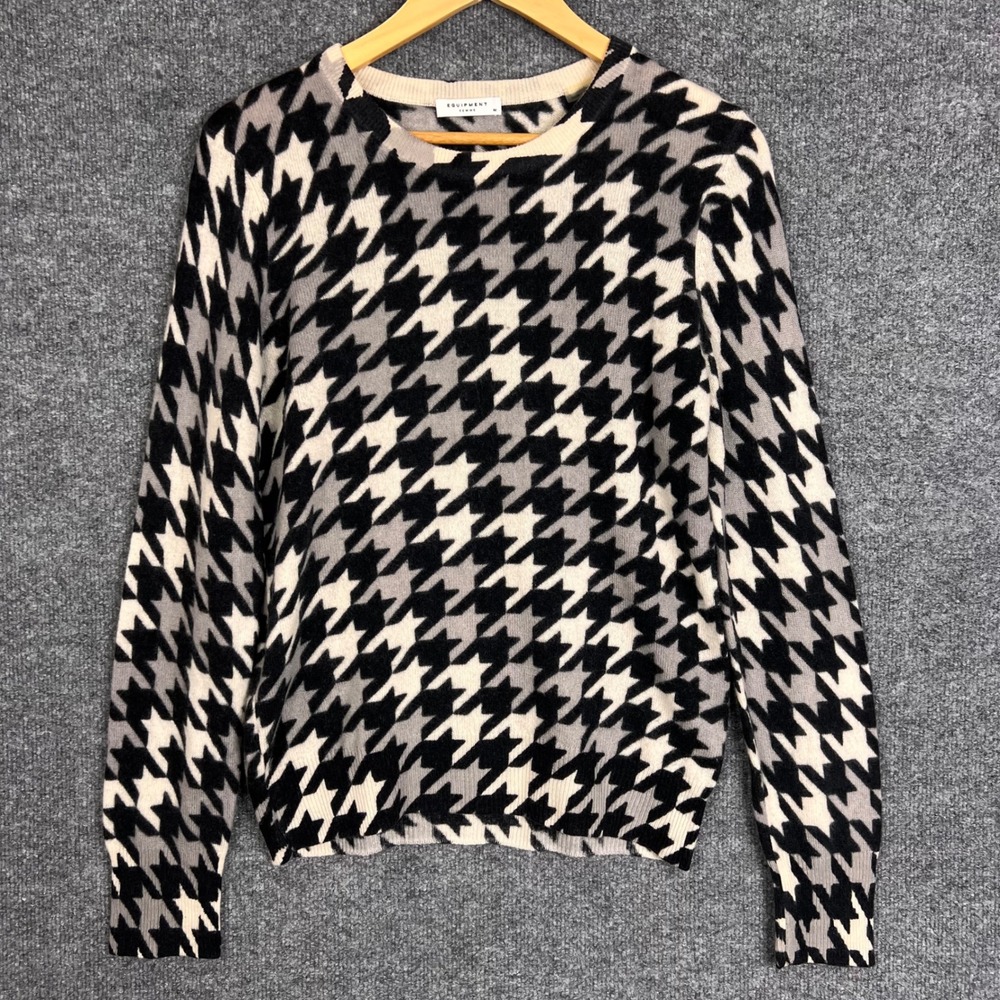 Equipment Femme Sweater Womens Medium Black White Excellent Cashmere Houndstooth